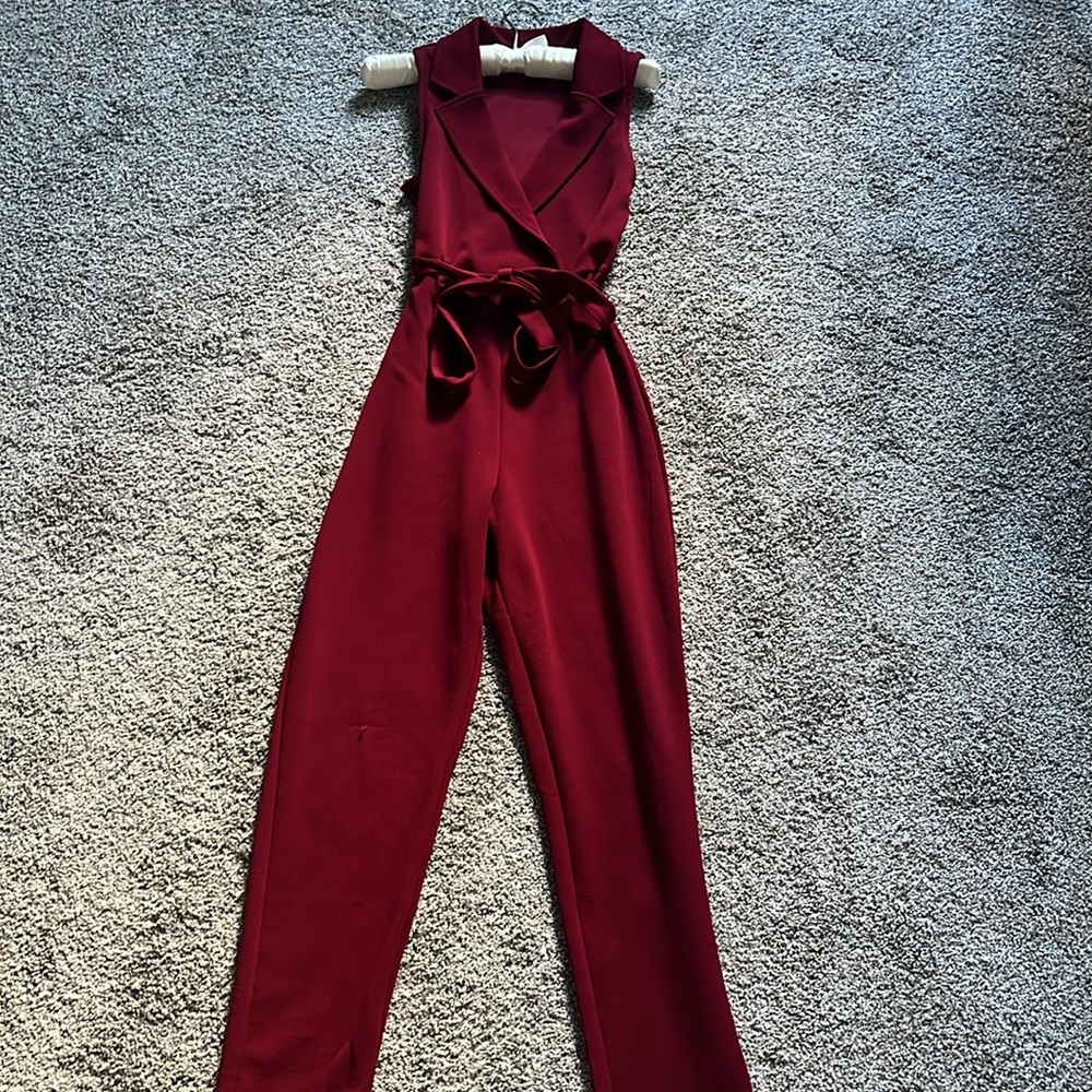 Red collared jumpsuit, Almost Famous brand